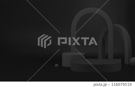 3d black geometric showcase podium mock up render banner for presentation realistic vector 116079519