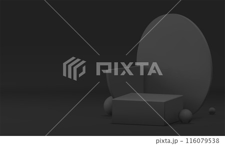 Black 3d geometric podium mock up for product presentation realistic vector illustration 116079538