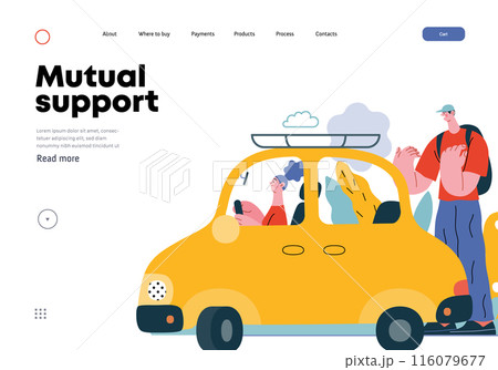 Mutual Support: Assistance in parking the car -modern flat vector concept illustration of man assisting woman with parallel parking A metaphor of voluntary collaborative exchanges of resource, service 116079677