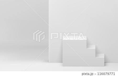 White 3d staircase level steps basic foundation award arena win ceremony celebration vector 116079771