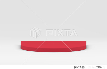 Red 3d pedestal curved platform showcase display for product premium presentation realistic vector 116079828