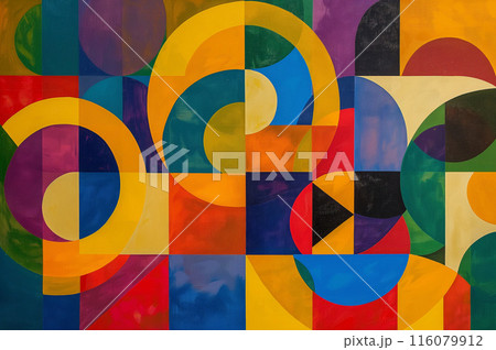 幾何学模様を配したカラフルな抽象画 116079912