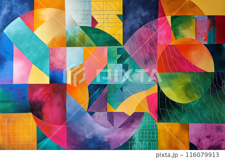 幾何学模様を配したカラフルな抽象画 幾何学模様を配したカラフルな抽象画 116079913