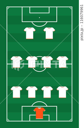 Scheme position player with white shirt, green football field Scheme position player with white shirt, green football field 116079961