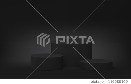 Black pedestal three cylinder stage contest win celebration event ceremony 3d realistic vector 116080109