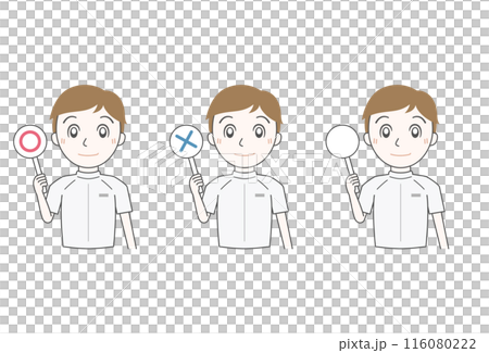 A therapist holding a round number sign (upper body, one hand) A therapist holding a round number sign (upper body, one hand) 116080222