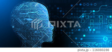 Artificial Intelligence. Technical background with a silhouette of a man. Big data concept. Machine cyber mind. Artificial Intelligence. Technical background with a silhouette of a man. Big data concept. Machine cyber mind. 116080286