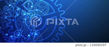Abstract blue technological background with cogwheels and plexus effect. Vector Abstract blue technological background with cogwheels and plexus effect. Vector 116080297