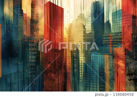 高層ビル群を表現したカラフルな抽象画 高層ビル群を表現したカラフルな抽象画 116080458
