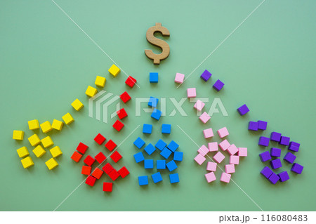 Income streams or creative economy concept. Dollar sign and colored cubes 116080483