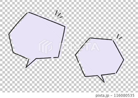 途切れた線の手描き吹き出し素材 左右セット（むらさき色） 116080535