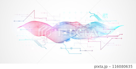 Wireframe Big Data concept. Abstract digital futuristic vector illustration on technology background. Data mining and management concept. Hand drawn art. 116080635