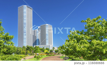 二子玉川公園の風景　緑豊かな都市公園とタワーマンション【東京都・世田谷区】 116080666