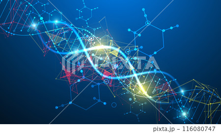 Scientific and technological background. Abstract image of DNA molecule. Vector illustration. Hand drawn. 116080747