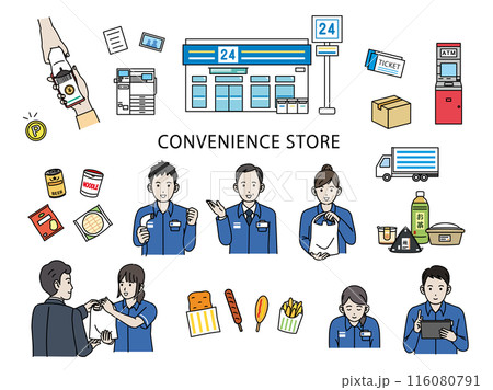 コンビニで働く人々のイラスト コンビニで働く人々のイラスト 116080791