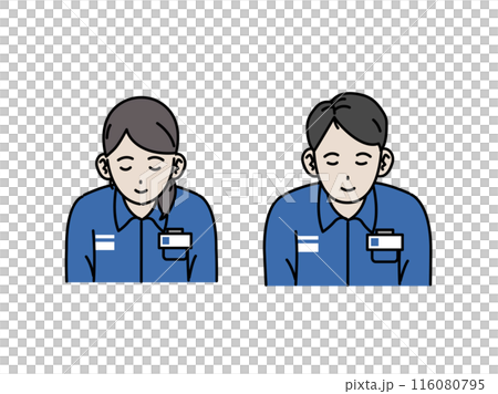 お辞儀をするコンビニ店員、スタッフのイラスト 116080795