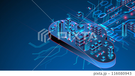 Cloud computing concept. Abstract connection technology background. Hand drawn vector. 116080943