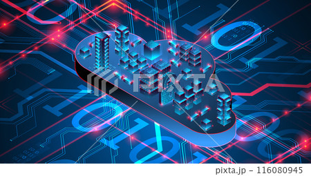 Cloud computing concept. Abstract connection technology background. Hand drawn vector. 116080945