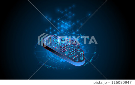 Cloud computing concept. Abstract connection technology background. Hand drawn vector. 116080947
