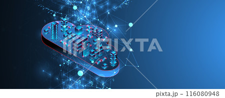 Cloud computing concept. Abstract connection technology background. Hand drawn vector. 116080948