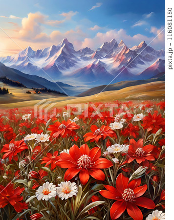Beautiful fields of edelweiss flowers. 116081180