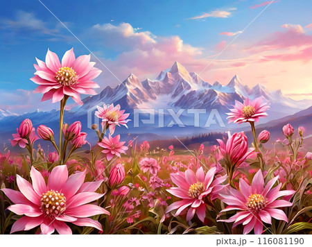 Beautiful fields of edelweiss flowers. 116081190