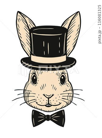シルクハットをかぶったウサギのイラストのイラスト素材 [116081325