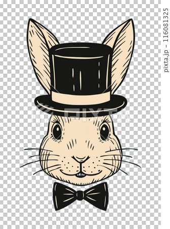 シルクハットをかぶったウサギのイラストのイラスト素材 [116081325