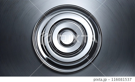Metallic background with a abstract chrome disk in the center. Ideal for tech, industrial, and futuristic designs Metallic background with a abstract chrome disk in the center. Ideal for tech, industrial, and futuristic designs 116081537
