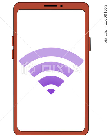 スマホ(赤)の中に表示されたWi-Fi(紫)(画面透過) スマホ(赤)の中に表示されたWi-Fi(紫)(画面透過) 116081655