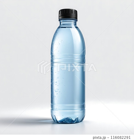 Mockup plastic bottle filled with crystal clear water. Freshness and purity in every sip. Perfect for branding and advertising campaigns. Isolated on white background 116082291