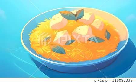 CGイラスト ショートパスタと青い背景のイメージイラスト CGイラスト ショートパスタと青い背景のイメージイラスト 116082338