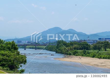 大阪側からの二上山 大和川大正橋とツバメの飛鳥 2024年5月17日 大阪側からの二上山 大和川大正橋とツバメの飛鳥 2024年5月17日 116082493