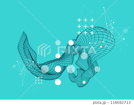 The abstract wave is made in a frame style. Template for science and technology presentation. Hand drawn vector art. 116082713