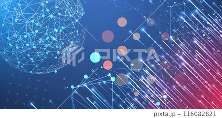 Futuristic technology background. Plexus structure business presentation, big data network visualization concept.  Hand drawn vector. 116082821