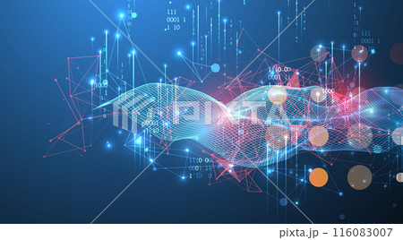 Big Data. Abstract digital futuristic wireframe vector illustration on technology background. Data mining and management concept. Hand drawn art. 116083007