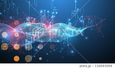 Big Data. Abstract digital futuristic wireframe vector illustration on technology background. Data mining and management concept. Hand drawn art. 116083008