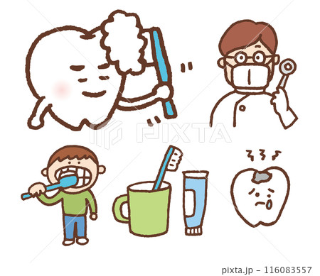 かわいい歯のキャラや歯磨きのイラスト かわいい歯のキャラや歯磨きのイラスト 116083557
