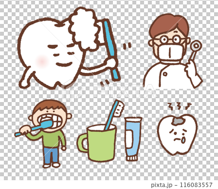 可愛的牙齒性格和刷牙的插圖 116083557