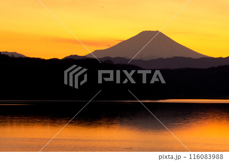 佐山湖畔から望む富士の夕景 116083988