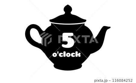 Vector illustration with teapot. Lettering tea o clock 116084252
