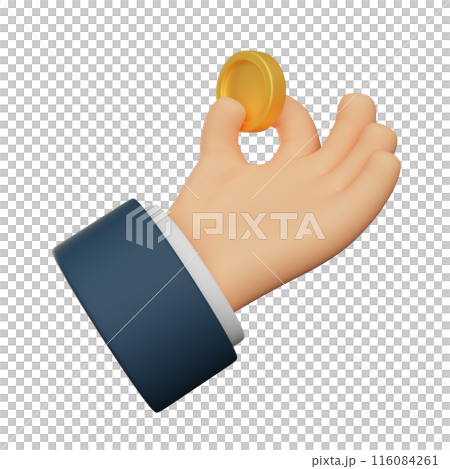 hand holding a coin with the index finger hand holding a coin with the index finger 116084261
