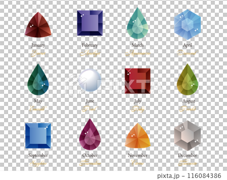 A set of beautifully gradient illustrations of the birthstones for the 12 months 116084386