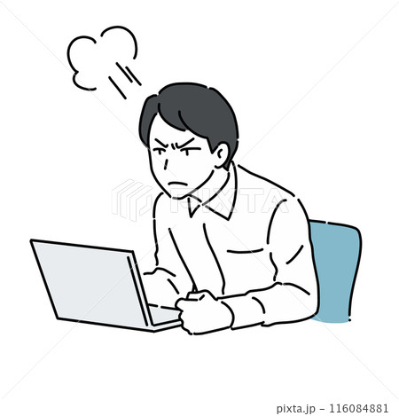 パソコン作業をしながらイライラする男性 116084881