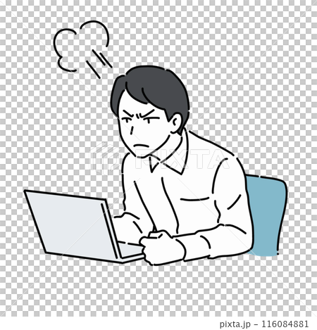 パソコン作業をしながらイライラする男性 116084881