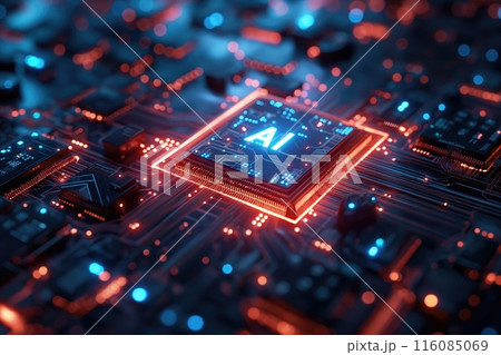 Artificial intelligence chip concept. AI optimized circuit board Artificial intelligence chip concept. AI optimized circuit board 116085069