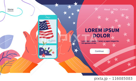 US presidential election mobile app concept Hands holding smartphone with American flag and stars Background with abstract shapes and leaves Web design template US presidential election mobile app concept Hands holding smartphone with American flag and stars Background with abstract shapes and leaves Web design template 116085083