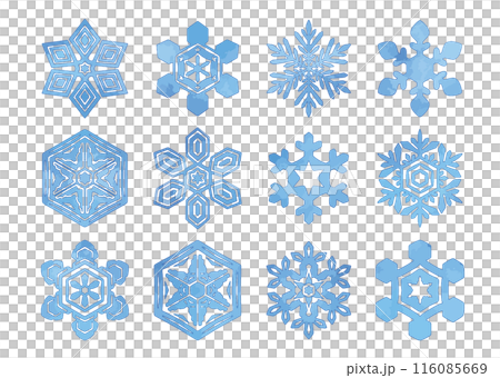 Watercolor style simple and beautiful snowflake winter snow hexagon frozen decoration illustration set Watercolor style simple and beautiful snowflake winter snow hexagon frozen decoration illustration set 116085669