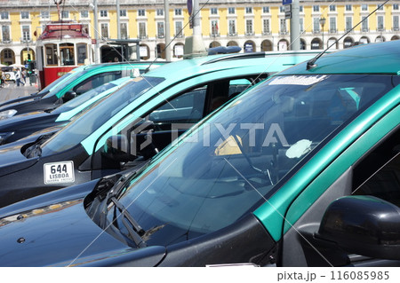Parked taxi cabs in Lisbon, Portugal 116085985