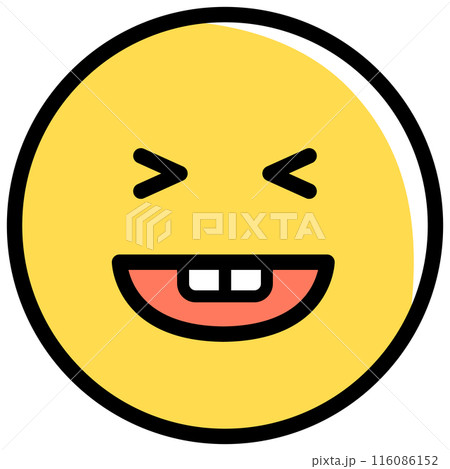 笑っている特徴的な顔の、黄色い顔の絵文字 116086152